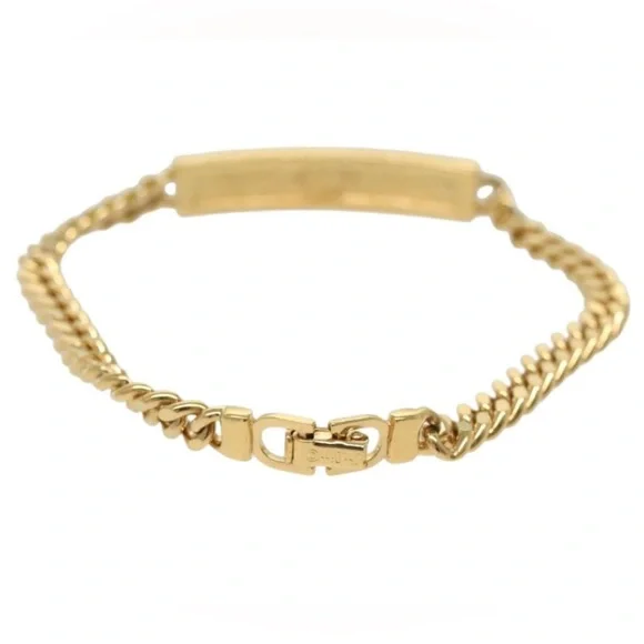 Dior Gold Curb Chain Bracelet W Logo Plaque White Accent - Picture 4 of 15